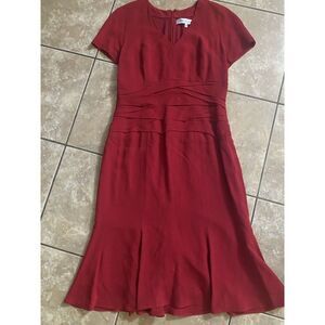 Carolina Herrera 8 Red V Neck Structured Dress Lined